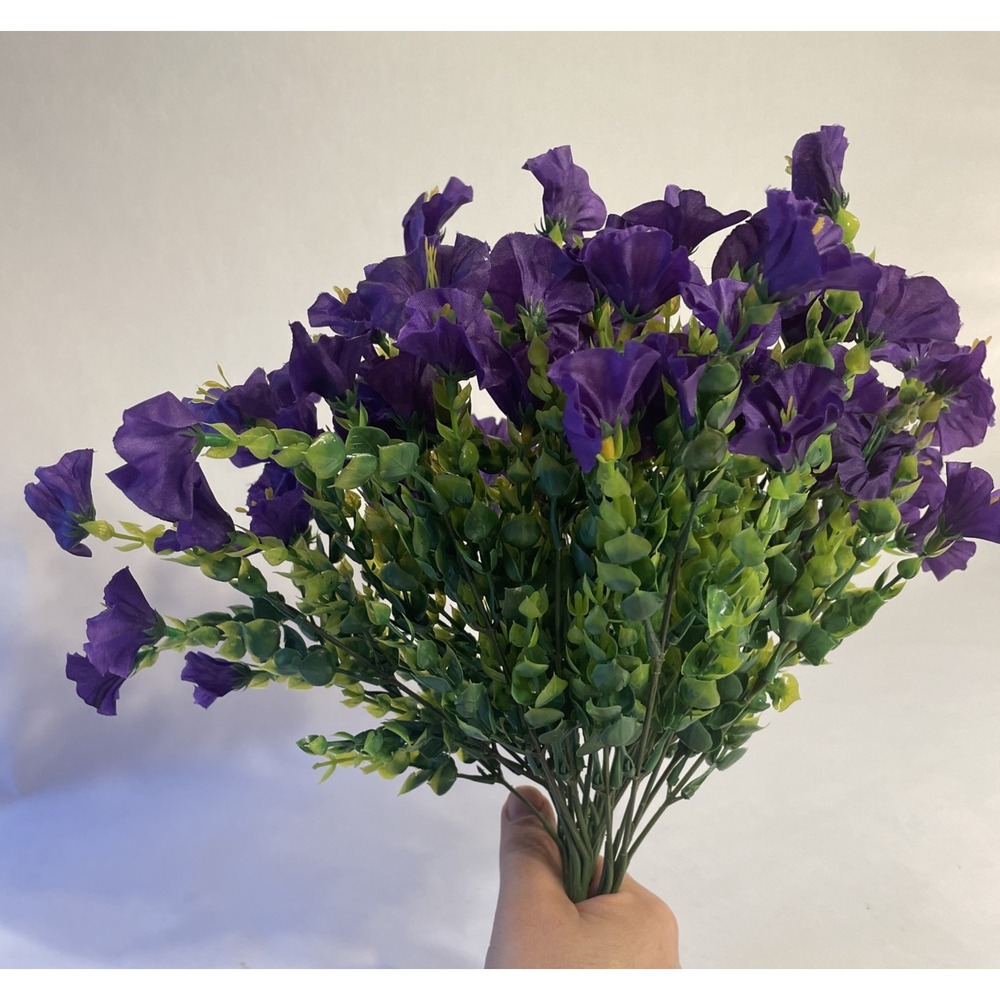 4 Bundles Artificial Flowers Faux Silk Morning Purple 14"
